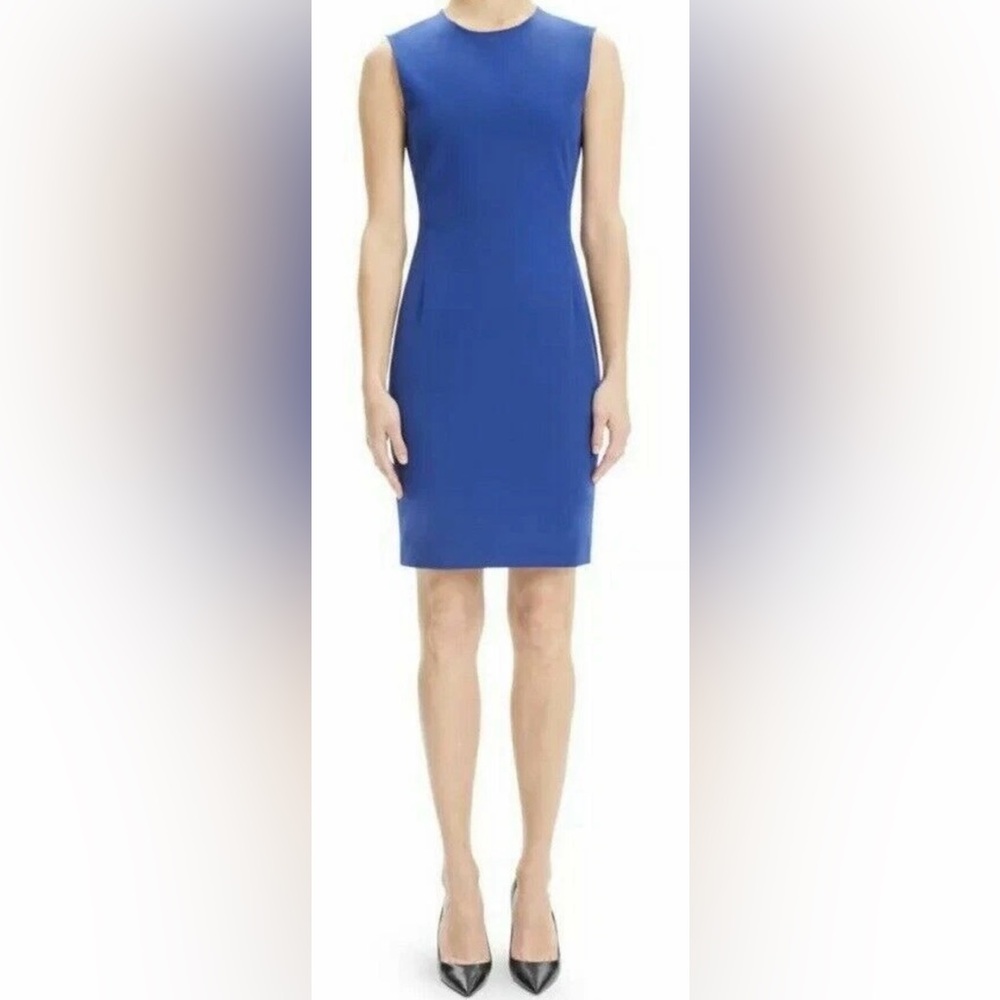 Theory Sleeveless Sapphire Double Stretch Structured Sheath Dress